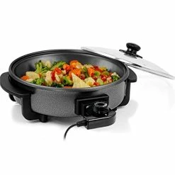 Wholesale 👍 Nozaya Nonstick Electric Skillet - Aluminum 🧥 Coated Grill Pan & Glass Lid Cover (12-Inch) 😉