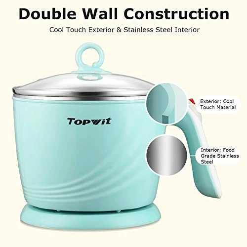 Outlet β Topwit Electric Hot Pot Mini, Electric Cooker, Noodles Cooker, Electric Kettle With Multi-Function For Steam, Egg, Soup And Stew With Over-Heating & Boil Dry Protection, Dual Power, 1.2L, Green π― - Image 2