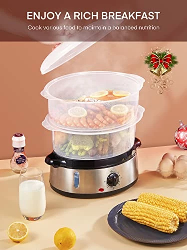 Buy π FOHERE Electric Food Steamer For Cooking, Vegetable Steamer 800W Fast Heating With 3 Tiers BPA-Free Nested Basket Trays And Auto Shut-off 60-min Timer, Rice Bowl Included, 9.5QT π - Image 2