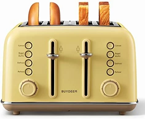 Flash Sale ✨ BUYDEEM DT640 4-Slice Toaster, Extra Wide Slots, Retro Stainless Steel With High Lift Lever, Bagel And Muffin Function, Removal Crumb Tray, 7-Shade Settings (Cozy Greenish) 🧨 - Image 7