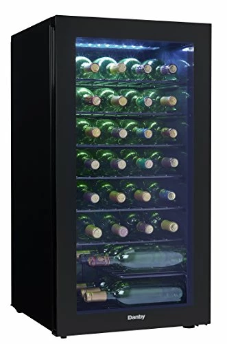 Cheap 🥰 Danby DWC036A2BDB-6 3.3 Cu. Ft. Free Standing Wine Cooler, Holds 36 Bottles, Single Zone Drinks Fridge With Glass Door-Beverage Chiller For Kitchen, Home Bar, In Black 🤩