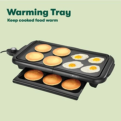 Best deal 🌟 BELLA Electric Griddle W Warming Tray, Make 8 Pancakes Or Eggs At Once, Fry Flip & Serve Warm, Healthy-Eco Non-stick 🧥 Coating, Hassle-Free Clean Up, Submersible Cooking Surface, 10" X 18", Copper/Black 💯 - Image 3