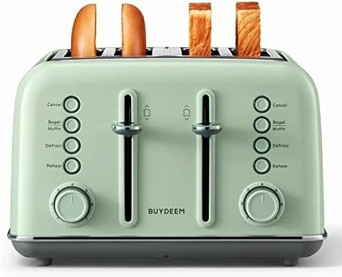Flash Sale ✨ BUYDEEM DT640 4-Slice Toaster, Extra Wide Slots, Retro Stainless Steel With High Lift Lever, Bagel And Muffin Function, Removal Crumb Tray, 7-Shade Settings (Cozy Greenish) 🧨 - Image 6