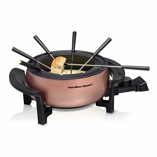 Budget 😉 Hamilton Beach 3 Quart / 2.8 Liter 3QT Copper Electric Fondue Pot Set With Temperature Control, 6-Color Coded Forks, For Cheese, Chocolate, Hot Oil, Broth (86201) ✔️
