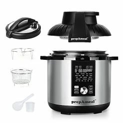 Buy ✔️ PrepAmeal 8Qt Pressure Cooker & Air Fryer Combo With Pressure Lid And Air-Fry Lid - 7-in-1 Cooking Modes, Easy Read LCD Display, 27 Presets Programs, & 8 Program Storage. (Silver, 8 Quart) 👍