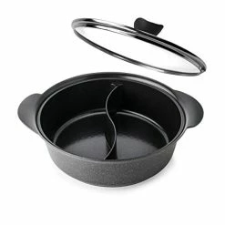 Discount ⭐ HF Haufson Haufson Yin Yang Hot Pot With Divider, Works With All Major Hobs, Naturally Non-Stick, Soup Cookware, Professional Kitchenware For The Home (Black) 🤩