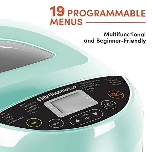 New 💯 Elite Gourmet EBM8103M Programmable Bread Maker Machine, 3 Loaf Sizes, 19 Menu Functions Gluten Free White Wheat Rye French And More, 2 Lb, Mint 👍 - Image 5