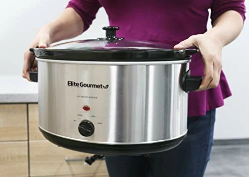 Buy 💯 Elite Gourmet MST-900V Electric Ceramic XL Jumbo Slow Cooker, Adjustable Temp, Entrees, Sauces, Stews & Dips, Dishwasher Safe Glass Lid & Crock (8.5 Quart, Stainless Steel) ✨ - Image 4