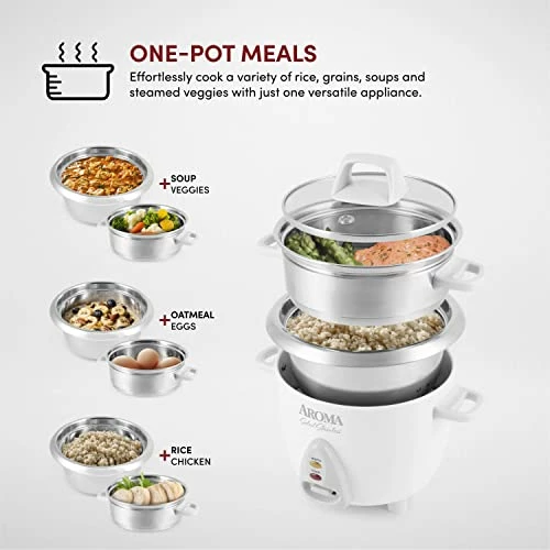 Flash Sale ๐คฉ Aroma Housewares 6-Cup (Cooked) / 1.2Qt. Select Stainless Pot-Style Rice Cooker, & Food Steamer, One-Touch Operation, Whit ๐ฅ