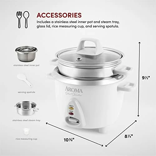 Flash Sale ๐คฉ Aroma Housewares 6-Cup (Cooked) / 1.2Qt. Select Stainless Pot-Style Rice Cooker, & Food Steamer, One-Touch Operation, Whit ๐ฅ - Image 4