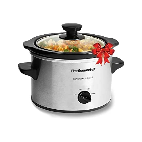 Deals 🎁 Elite Gourmet Glas Slow Cooker With Adjustable Temp, Entrees, Sauces, Stews & Dips, Dishwasher Safe Glass Lid & Crock, 1.5 Quart, Stainless S 🛒