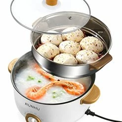 Budget ✨ RUNHU Electric Hot Pot With Steamer, 4L Non-Stick Electric Frying Pan With Multi-Power Control, 3.1" Depth Multifunctional Cooker With Overheating Protection For Shabu Shabu, Noodles, Sauté (White) 😀