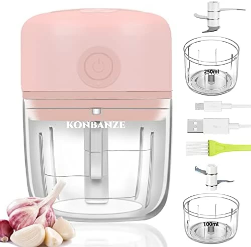 Promo ✨ KONBANZE (2 CUP, 100+250ML) Electric Portable Mini Garlic Onion Chopper Crusher Small Food Processor Masher USB Charging Vegetable Cutter Kitchen Gadgets With 2 Cups (PINK), (MHX-01) 🧨 - Image 7