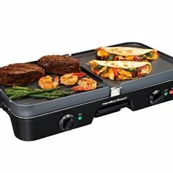 Outlet 😉 Hamilton Beach 3-in-1 Electric Indoor Grill + Griddle, 8-Serving, Reversible Nonstick Plates, 2 Cooking Zones With Adjustable Temperature (38546), Black 💯