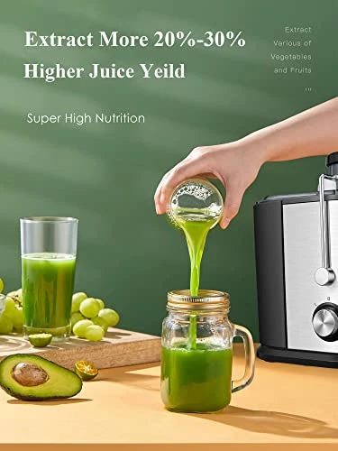 Flash Sale 🛒 Juilist Juicer, Juicers Extractor Easy To Clean, 3" Wide Feed Chute Juicer Machines For Whole Vegetable And Fruit, 2 Speeds Control For Soft & Hard Fruits, With Brush Easy To Clean, Anti-drip & Anti-slip Function, BPA Free ✔️ - Image 2