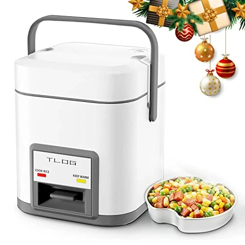 Best deal 😍 TLOG Mini Rice Cooker 2.5-Cup Uncooked(5-Cup Cooked), Healthy Ceramic 🧥 Coating 1.2L Small Rice Cooker For 1-3 People, Portable Travel Rice Cooker With Steam Tray, Rice Maker For Grains, White Rice, Oatmeal, Veggies Grey 😀