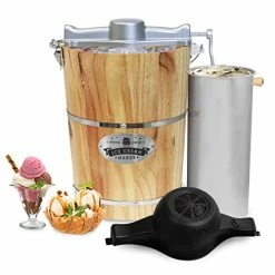 Best Pirce ✨ Elite Gourmet EIM916 Old Fashioned 6 Quart Vintage Wood Bucket Electric Maker Machine Appalachian, Bonus Classic Die-Cast Hand Crank, Uses Rock Salt Churns Ice Cream In Minutes, Pin ❤️