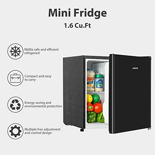 Outlet ✨ BANGSON Mini Fridge For Bedroom, 1.6 Cu.Ft Mini Fridge With Freezer,Adjustable Temperature And Leveling Leg, Reversible Single Door, Compact Refrigerator Dorm, Office, Bar And Outdoors 🌟 - Image 2