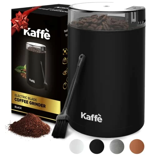 Top 10 🔥 Kaffè Kaffe Coffee Grinder Electric - Spice Grinder W/ Cleaning Brush, Easy On/Off - Perfect For Espresso, Herbs, Spices, Nuts, Grain - 3.5oz / 14 Cup. Black 🔥