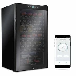 Outlet 🧨 Ivation 34 Bottle Compressor Wine Cooler Refrigerator With Wi-Fi Smart App Control Cooling System | Large Freestanding Wine Cellar Fridge For Red White Champagne Or Sparkling, Black Glass Door & Lock 💯