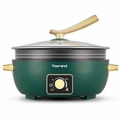 Outlet 👍 Topwit Electric Hot Pot 5L With Adjustable Power Control, Removable Nonstick Electric Frying Pan, 12” Deep Dish Multifunction Electric Skillet With Tempered Glass Lid For Shabu Shabu, Noodles, Sauté Electric Pot Blue/5l ⭐
