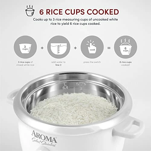 Flash Sale ๐คฉ Aroma Housewares 6-Cup (Cooked) / 1.2Qt. Select Stainless Pot-Style Rice Cooker, & Food Steamer, One-Touch Operation, Whit ๐ฅ - Image 5