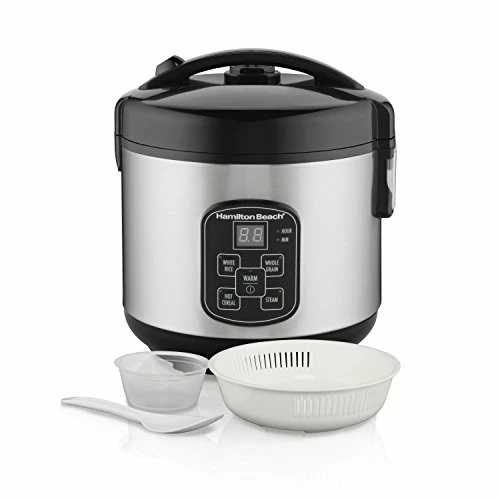 Best Sale ⭐ Hamilton Beach Digital Programmable Rice Cooker & Food Steamer, 8 Cups Cooked (4 Uncooked), With Steam & Rinse Basket, Stainless Steel (37518) ❤️