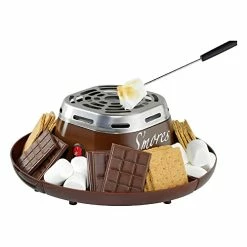 Best Sale 😍 Nostalgia Indoor Electric S'mores Maker - Smores Kit - 4 Compartment Trays - Movie Night Supplies - Balcony Decor - Brown 🌟