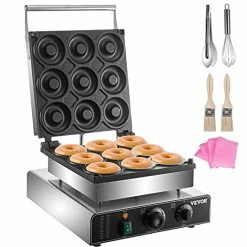 Promo ❤️ VEVOR Electric Donut Maker, 9 Holes Commercial Donut Machine, 2000W Electric Doughnut Machine, Double-Sided Heating Commercial Donut Maker, For Home & Commercial Use With Non-stick Teflon 🧥 Coating 💯