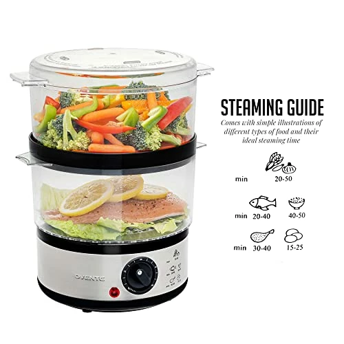 Cheap โจ Ovente Electric Food Steamer 5 Quart With 2 Tier Stackable BPA-Free Baskets, 400W Stainless Steel Base, Auto Shut-Off And 60-Minute Timer, Fast Steaming Ideal For Vegetable And Fish, Silver FS62S โค๏ธ - Image 3