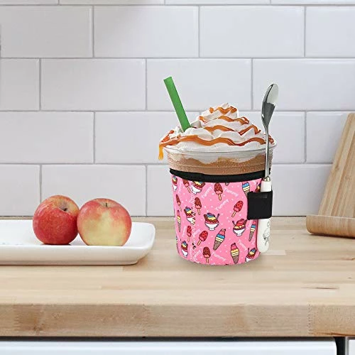 Discount 😉 Homakover 2 Pack Ice Cream And Leopard Pattern Pint Size Ice Cream Sleeves Neoprene Cover With Spoon Holder Cover (Ice Cream (2PCS)) 🔔 - Image 2