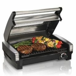 Outlet 🎉 Hamilton Beach Electric Indoor Searing Grill With Adjustable Temperature Control To 450F, 118 Sq. In. Surface Serves 6, Removable Nonstick Grate, Viewing Window, Stainless S 🥰