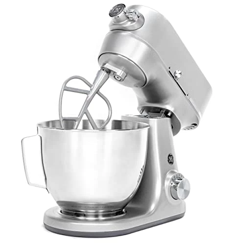 Flash Sale ๐ GE Tilt-Head Electric Stand Mixer | 7-Speed, 350-Watt Motor | Includes 5.3-Quart Bowl, Flat Beater, Dough Hook, Wire Whisk & Pouring Shield | Countertop Kitchen Essentials | Granite Gray ๐