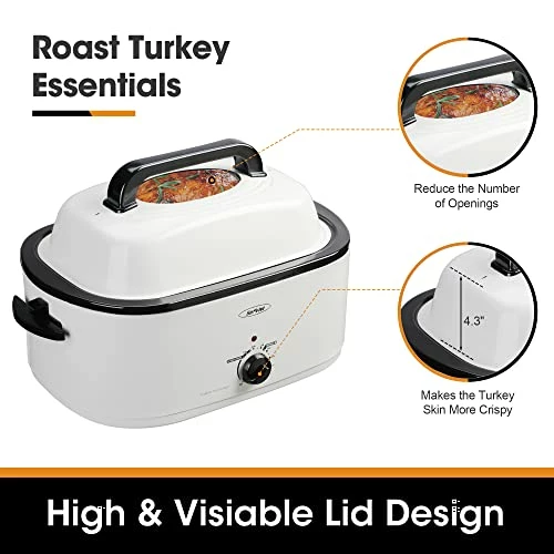 Discount ๐ฅฐ 30lb 26-Quart Roaster Oven, Electric Roaster Oven With Viewing Lid, Sunvivi Turkey Roaster With Unique Defrost/Warm Function, Large Roaster With With Removable Pan & Rack , Stainless Steel, White โ๏ธ - Image 3