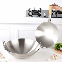 Wholesale 🧨 YARNOW Kitchen Utensil 11 Carbon Steel Skillet Inch Non- Stick Wok Pan Stainless Steel Stir Fry Wok Pans With Double Handle For Home Carbon Steel Skillet Kitchen Carbon Steel Skillet Large Wok ⌛