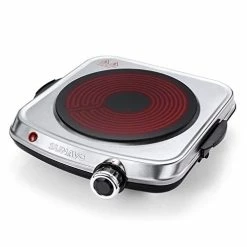 Outlet 🤩 SUNAVO Electric Infrared Burner, 1200W Ceramic Glass Hot Plate, 6 Power Levels Stainless Steel Single Burner For Kitchen Camping RV And More Silver 🤩