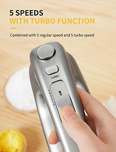 Buy โญ SHARDOR Hand Mixer, 350W Handheld Mixer With Storage Case 5-Speed Plus Turbo Hand Mixer Electric With 5 Stainless Steel Attachments(2 Beaters, 2 Dough Hooks And 1 Whisk), Silver Black Stand Mixer ๐ - Image 2