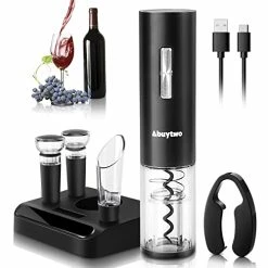 Best deal 🎁 Abuytwo Electric Wine Opener Set, Automatic Corkscrew Remover One-click Rechargeable Wine Bottle Opener Kit With Foil Cutter Pourer Aerator Vacuum Stoppers For Wine Lovers Gift 🎁 Christmas Home Party Black ⭐