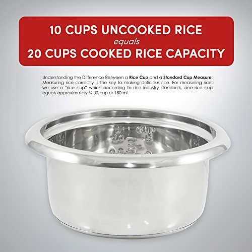 Brand new ๐ Elite Gourmet ERC-2010B Electric Rice Cooker With Stainless Steel Inner Pot Makes Soups, Stews, Porridge's, Grains And Cereals, 10 Cups Cooked (5 Cups Uncooked), Black ๐งจ - Image 3