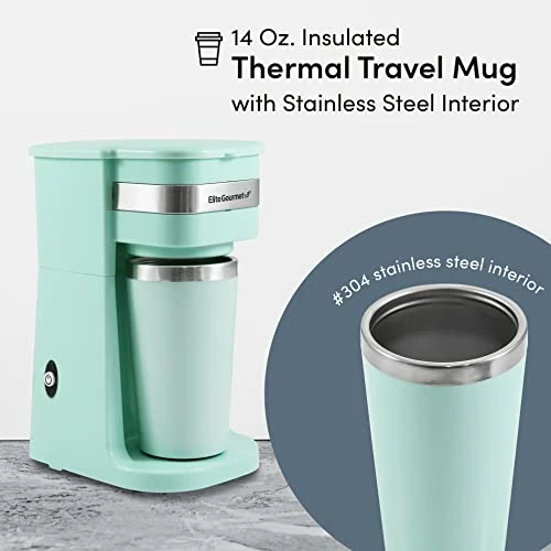 Best deal 🤩 Elite Gourmet EHC113M Personal Single-Serve Compact Coffee Maker Brewer Includes 14Oz. Stainless Steel Interior Thermal Travel Mug, Compatible With Coffee Grounds, Reusable Filter, Min ❤️ - Image 2