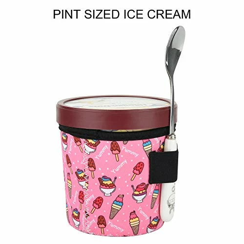 Discount 😉 Homakover 2 Pack Ice Cream And Leopard Pattern Pint Size Ice Cream Sleeves Neoprene Cover With Spoon Holder Cover (Ice Cream (2PCS)) 🔔