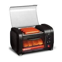 Brand new 😉 Elite Gourmet EHD-051B# Hot 🐕 Dog Toaster Oven, 30-Min Timer, Stainless Steel Heat Rollers Bake & Crumb Tray, World Series ⚾ Baseball, 4 Bun Capacity, Black 🔥