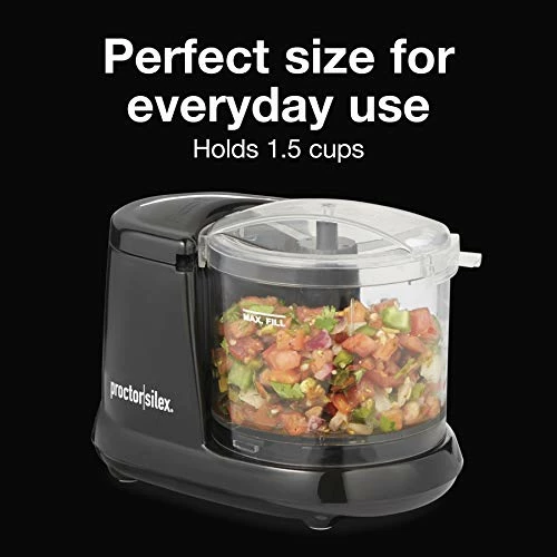 Best Sale 😉 Proctor Silex Durable Electric Vegetable Chopper & Mini Food Processor For Chopping, Puree & Emulsify, 1.5 Cup, Black 😀 - Image 2