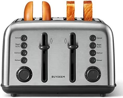 Flash Sale ✨ BUYDEEM DT640 4-Slice Toaster, Extra Wide Slots, Retro Stainless Steel With High Lift Lever, Bagel And Muffin Function, Removal Crumb Tray, 7-Shade Settings (Cozy Greenish) 🧨 - Image 8