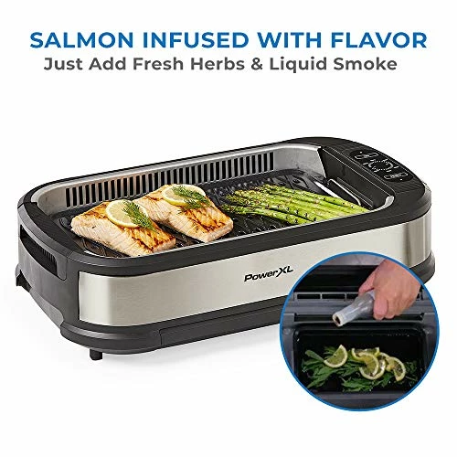 Coupon 𧨠PowerXL Smokeless Grill With Tempered Glass Lid With Interchanable Griddle Plate And Turbo Speed Smoke Extractor Technology. Make Tender Char-grilled Meals Inside With Virtually No Smoke (Stainless Steel Pro With Hinged Lid) π€© - Image 3