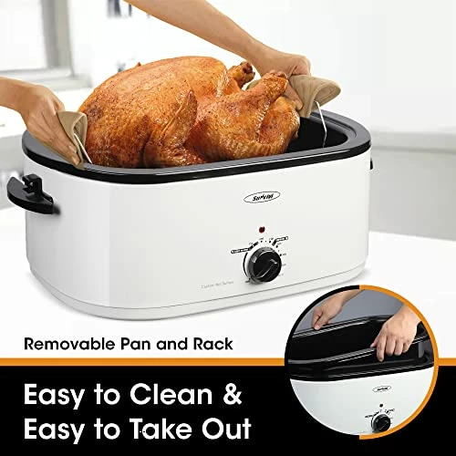 Discount ๐ฅฐ 30lb 26-Quart Roaster Oven, Electric Roaster Oven With Viewing Lid, Sunvivi Turkey Roaster With Unique Defrost/Warm Function, Large Roaster With With Removable Pan & Rack , Stainless Steel, White โ๏ธ - Image 5