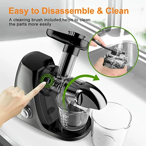 Discount ⭐ Aucma Slow Juicer Machine, Cold Press Juicer With Quiet Motor And Reverse Function, Masticating Juicer Machine With Brush Recipes, Juicer Extractor For High Nutrient Fruit Vegetable Juice (Dark Grey) 🎁 - Image 5