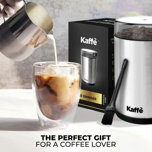 Top 10 🔥 Kaffè Kaffe Coffee Grinder Electric - Spice Grinder W/ Cleaning Brush, Easy On/Off - Perfect For Espresso, Herbs, Spices, Nuts, Grain - 3.5oz / 14 Cup. Black 🔥 - Image 4