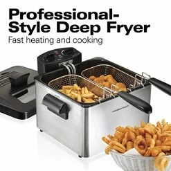 Buy ⭐ Hamilton Beach Deep Fryer With 2 Frying Baskets, 19 Cups / 4.5 Liters Oil Capacity, Lid With View Window, Professional Grade, Electric, 1800 Watts, Stainless Steel (35036) 👏