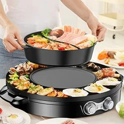 Best reviews of 🌟 Dyna-Living Hot Pot Electric Korean BBQ Grill 3 In 1 Shabu Shabu Hot Pot With Divider Separate Temperature Control Hotpot Household Electric Skillet With Lid (2200W) ✨